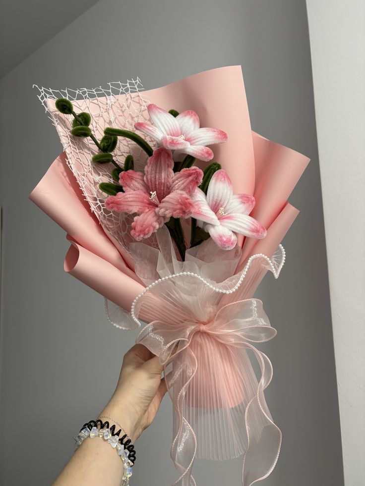 Elegant Handmade Lily Bouquet – Pink Theme