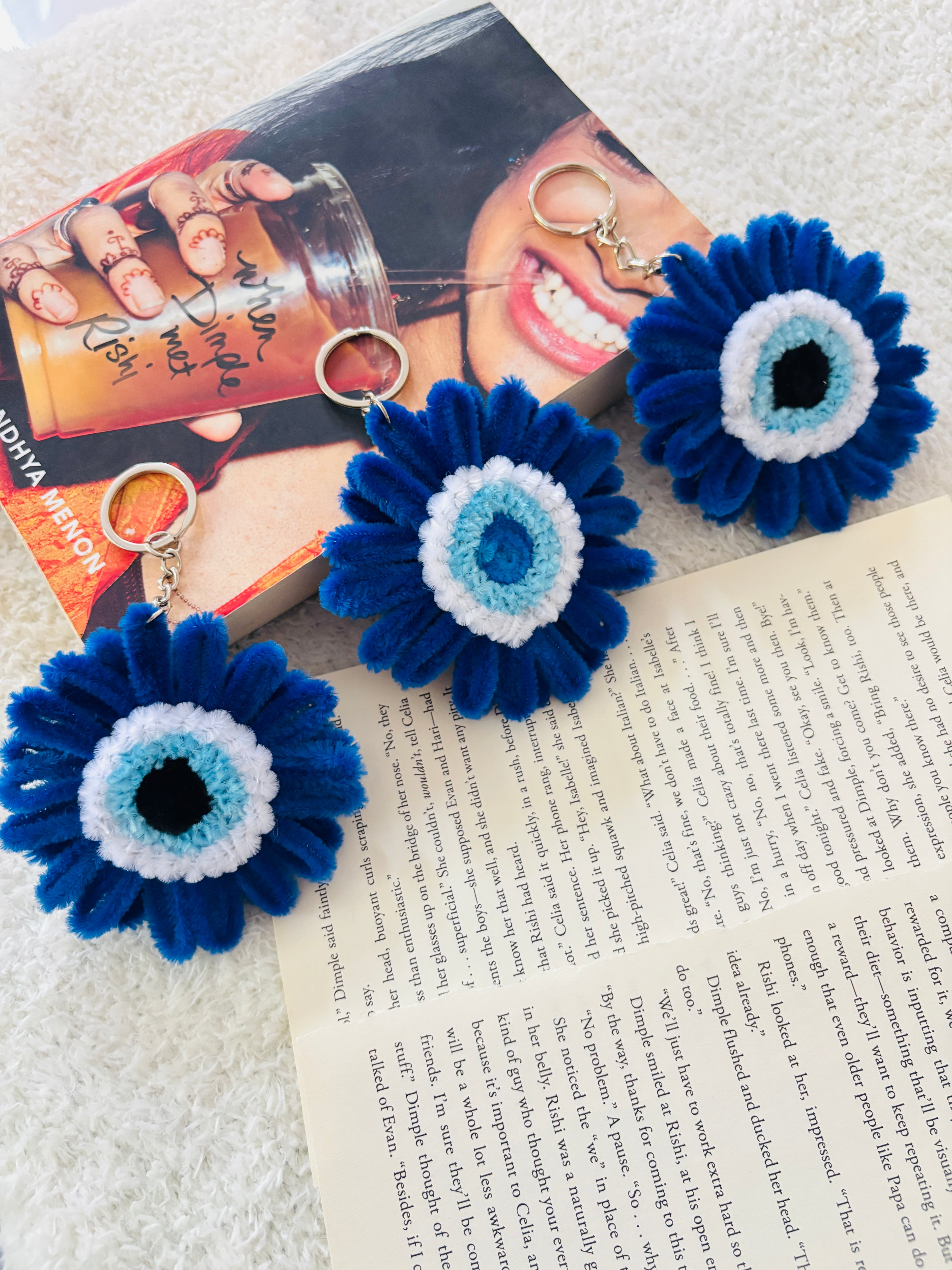Handmade Blue Flower Keychain – Pack of 3 or Single Piece
